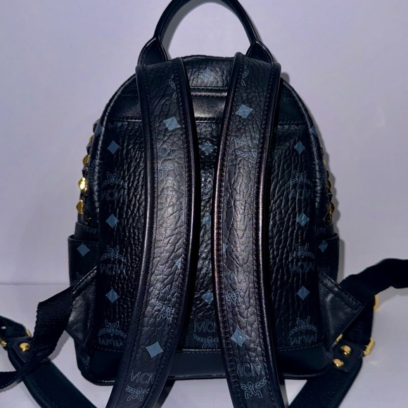 MCM Visetos Studded Colorblock Small Stark Brock Backpack Black - Picture 3 of 14
